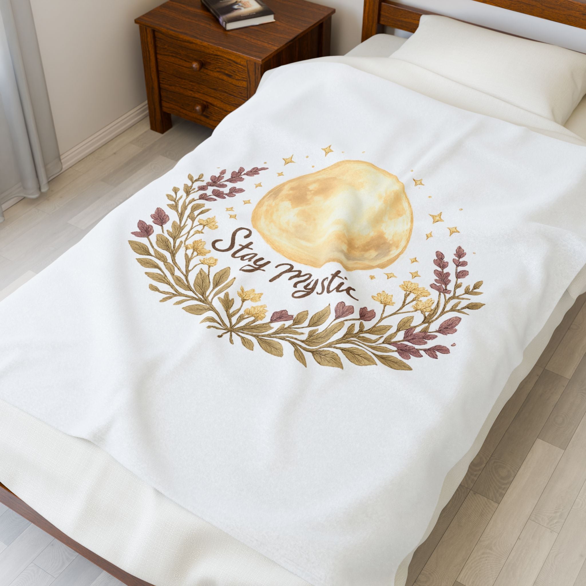Moon Phase Floral Throw Blanket - Mystic Spiritual Home Decor